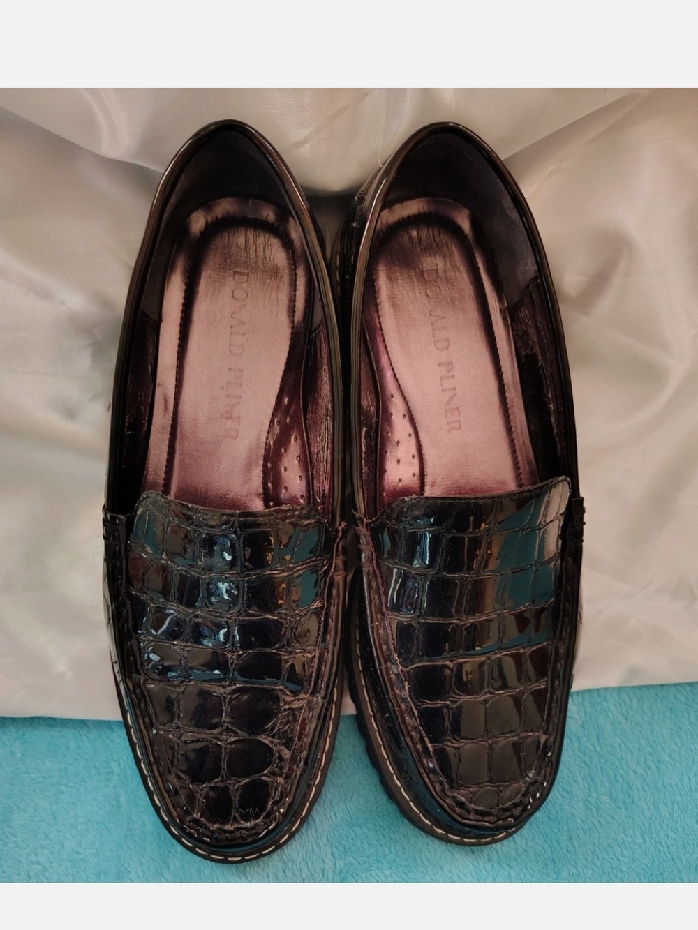 Donald J. Pliner Women's Black Croc-Embossed Patent Leather Loafers